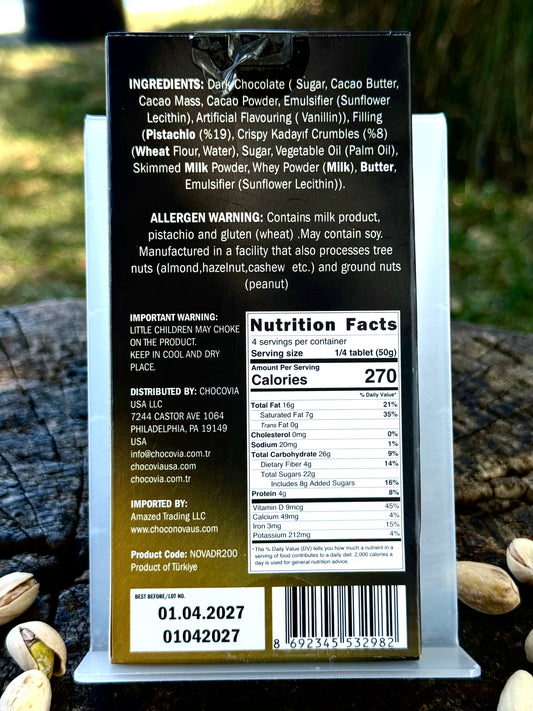 Dubai Style Dark Chocolate with Pistachio & Kadayıf – 200g