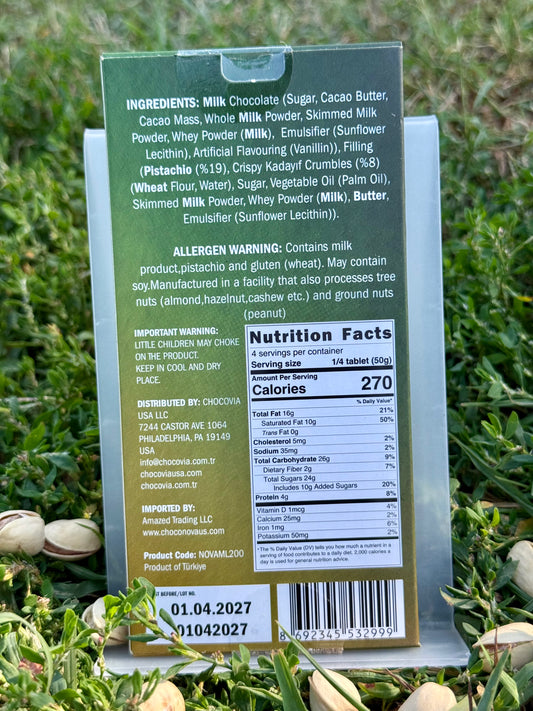 Dubai Style Milk Chocolate with Pistachio & Kadayif – 200g (7.05oz)