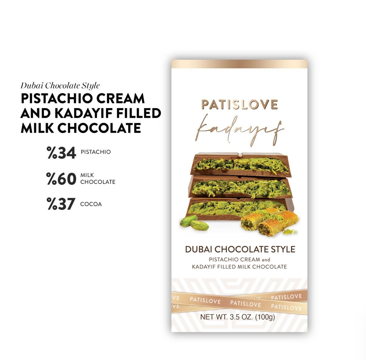 Dubai Style Milk Chocolate  with Pistachio Cream & Kadayif - 100g