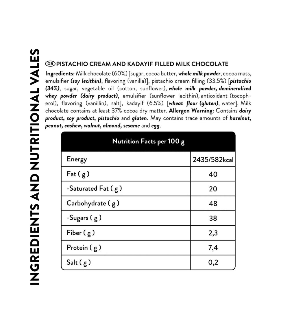 Dubai Style Milk Chocolate  with Pistachio Cream & Kadayif - 100g