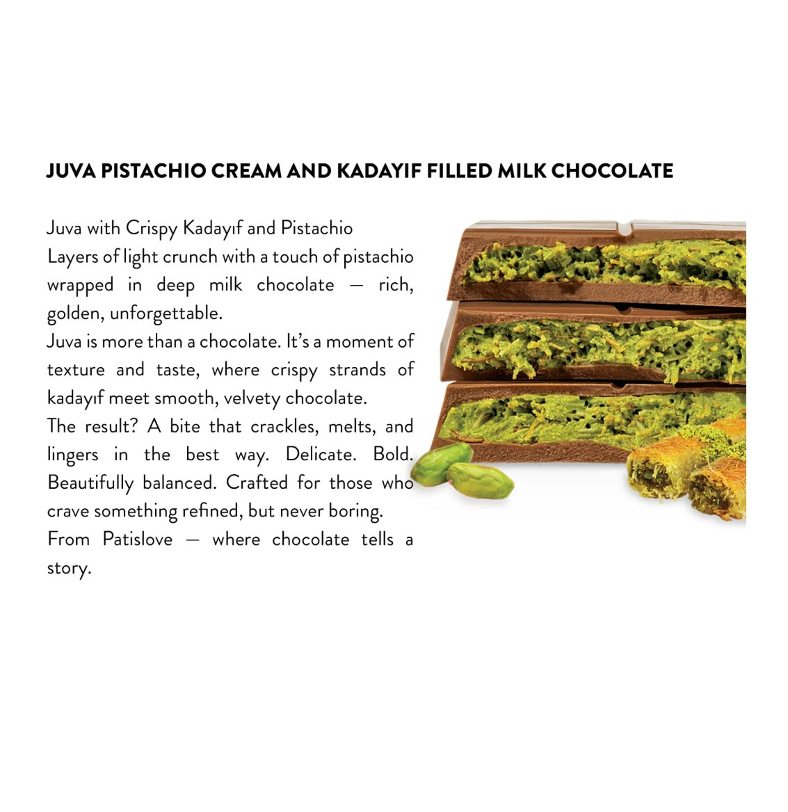 Dubai Style Milk Chocolate  with Pistachio Cream & Kadayif - 100g